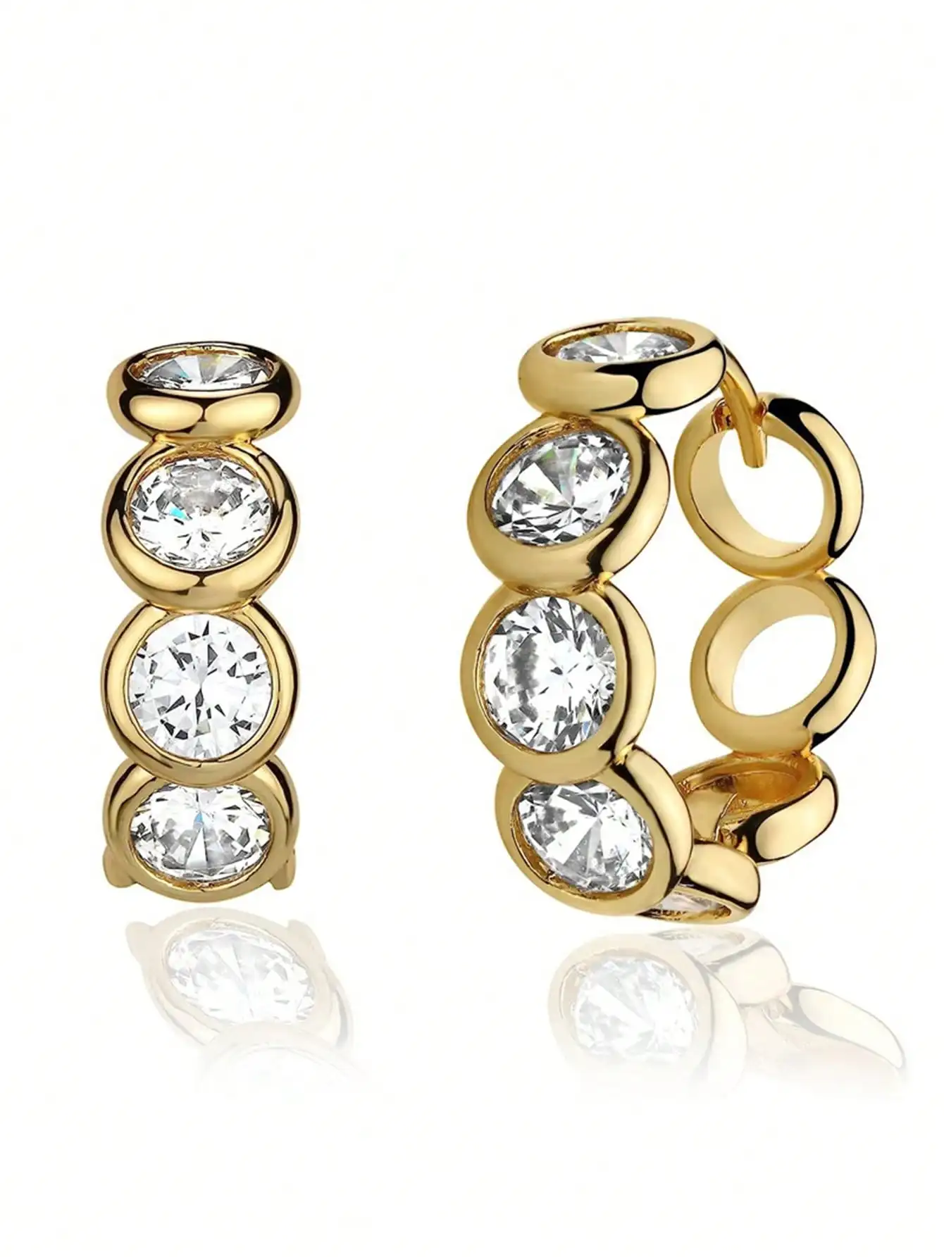 Gold Plated Stud Earrings with 4 Cubic Zirconia Stones, Perfect for Weddings, Parties & Gift Giving
Gold Plated Stud Earrings with 4 Cubic Zirconia Stones, Perfect for Weddings, Parties & Gift Giving