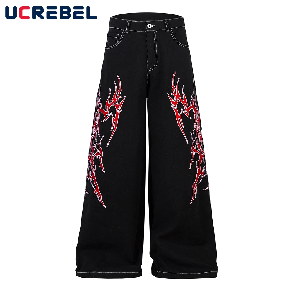 Flame Patch Embroidery Jeans Mens Top Stitch Retro High Street Pocket Loose Wide Leg Dark Jeans Men
Flame Patch Embroidery Jeans Mens Top Stitch Retro High Street Pocket Loose Wide Leg Dark Jeans Men