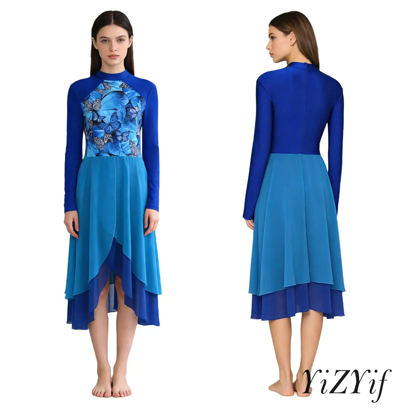 Lyrical Church Dance Dress for Women Chest Printed Long Sleeve Color Block Tiered Chiffon Hem Dress Praise Worship Clothes
Lyrical Church Dance Dress for Women Chest Printed Long Sleeve Color Block Tiered Chiffon Hem Dress Praise Worship Clothes