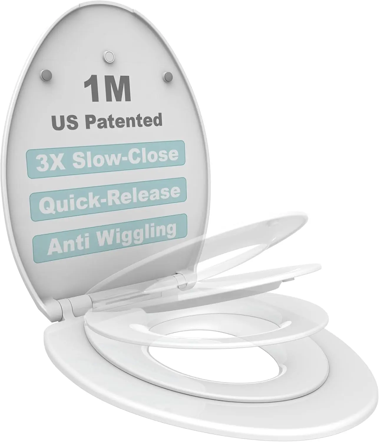 Family Toilet Seat, Patented Slow Close & Quick Releasing Technology, Anti-Wiggling, Easy to Install
Family Toilet Seat, Patented Slow Close & Quick Releasing Technology, Anti-Wiggling, Easy to Install