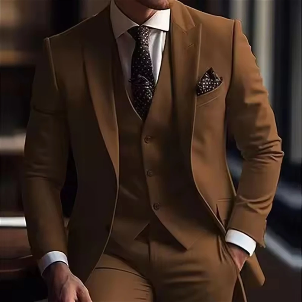 Elegant Formal Brown Suits for Men Slim Fit Male Clothing Single Breasted Peak Lapel 3 Piece/Set (Jacket+Pants+Vest)
Elegant Formal Brown Suits for Men Slim Fit Male Clothing Single Breasted Peak Lapel 3 Piece/Set (Jacket+Pants+Vest)