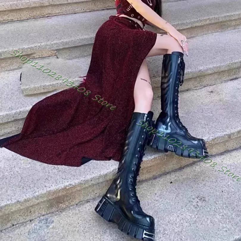 Black Flame Totem Cross Band Boots Side Zipper Platform Round Toe Knight Boots Women Autumn Fashion Shoes Zapatos Para Mujere
Black Flame Totem Cross Band Boots Side Zipper Platform Round Toe Knight Boots Women Autumn Fashion Shoes Zapatos Para Mujere