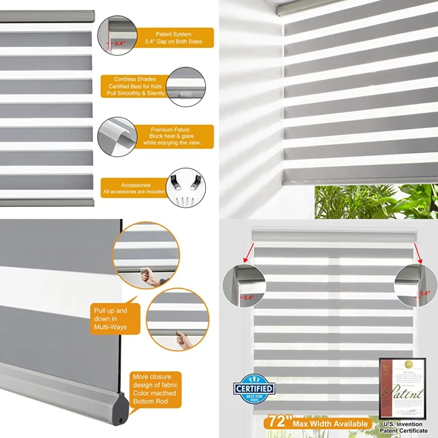 Cordless Zebra Roller Window Shades Free-Stop Roller Blinds 46" W X 47" H, Light Control for Day and Night, Light Filtering She
Cordless Zebra Roller Window Shades Free-Stop Roller Blinds 46" W X 47" H, Light Control for Day and Night, Light Filtering She