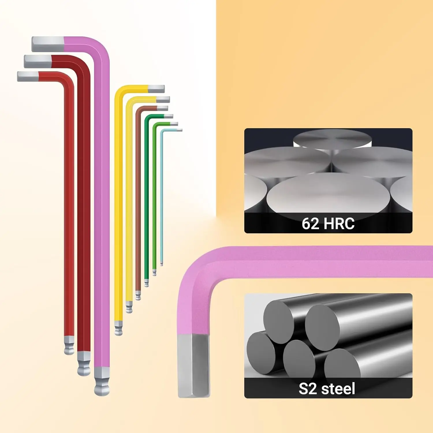 1set Industrial Ball End Hex Key Set, S2 Steel Color Coded Allen Wrenches for Automotive Repair, Machinery, Bike Maintenance
1set Industrial Ball End Hex Key Set, S2 Steel Color Coded Allen Wrenches for Automotive Repair, Machinery, Bike Maintenance