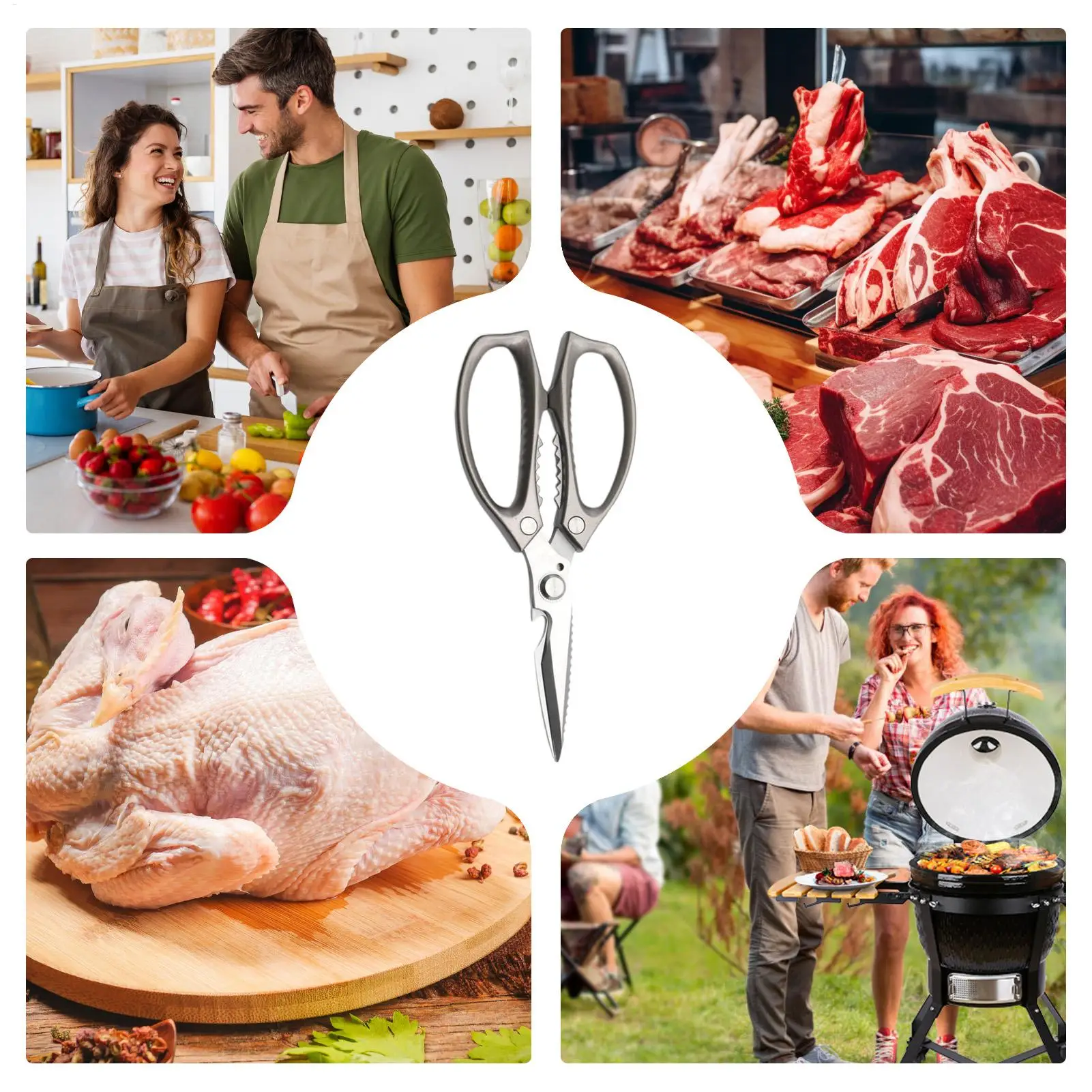 Ножницы для пищевых продуктов, ножницы для костей из нержавеющей стали, универсальные сверхмощные ножницы для шитья салата, еды, мяса, ремесла, птицы, приготовления пищи
Ножницы для пищевых продуктов, ножницы для костей из нержавеющей стали, универсальные сверхмощные ножницы для шитья салата, еды, мяса, ремесла, птицы, приготовления пищи