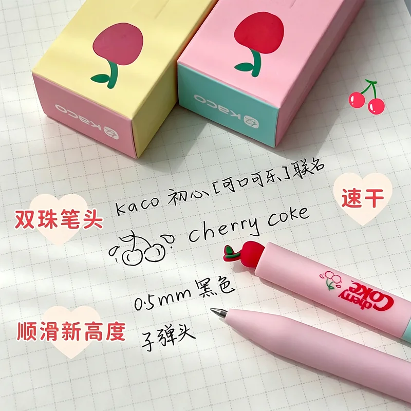 KACO FIRST Cherry Coke Co-Branded Rotating Gel Pen 0.5mm Black Large Capacity Writing Pen For Student Kawaii Stationery Gift
KACO FIRST Cherry Coke Co-Branded Rotating Gel Pen 0.5mm Black Large Capacity Writing Pen For Student Kawaii Stationery Gift
