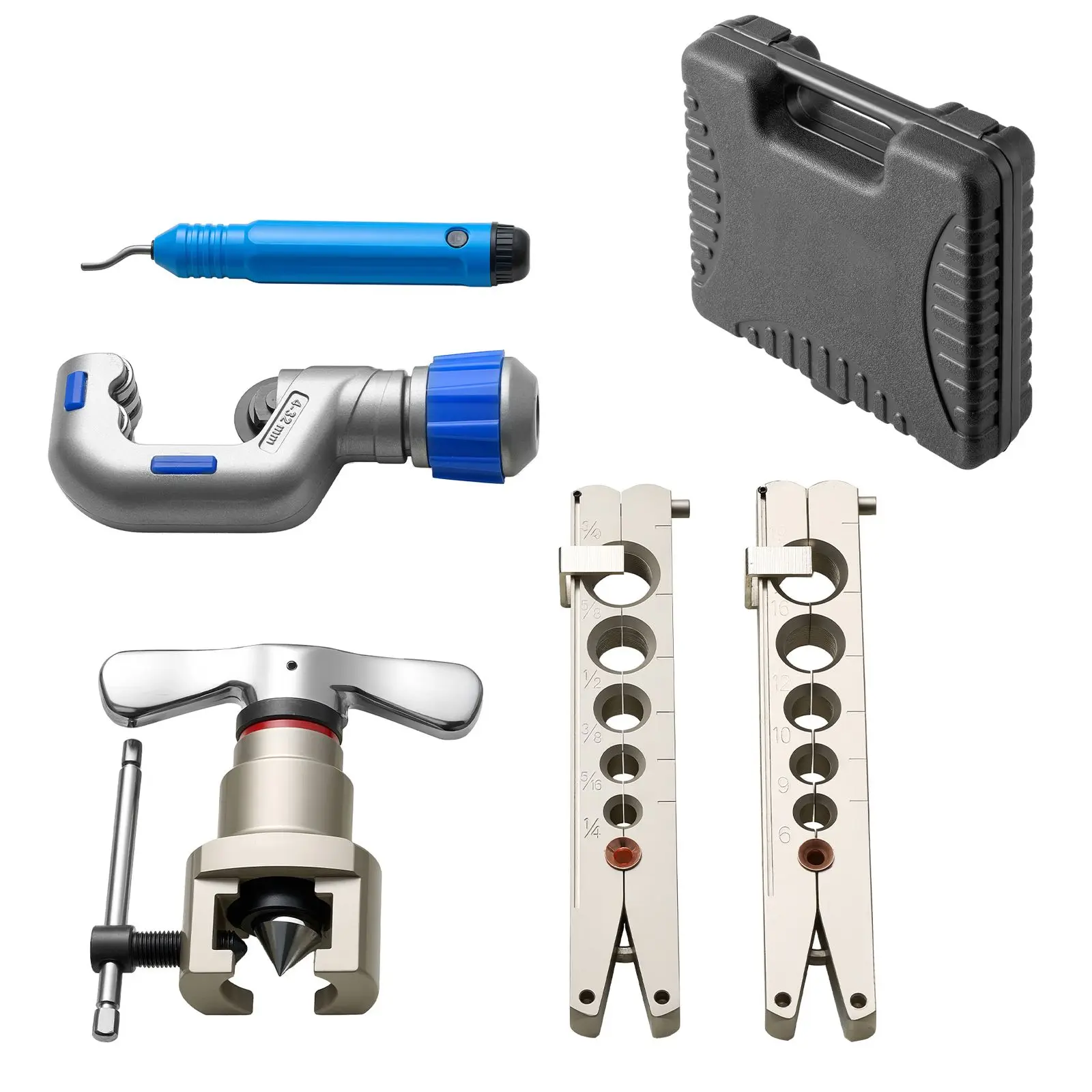 Flaring Tool HVAC, 45° Eccentric Single Flaring Tool for 1/4"-3/4" & 6-19mm Copper Aluminum Tubes - with Metric & SAE Clamps, Tube Cutter & Toolbox for Refrigeration Air Conditioner Repair
Flaring Tool HVAC, 45° Eccentric Single Flaring Tool for 1/4"-3/4" & 6-19mm Copper Aluminum Tubes - with Metric & SAE Clamps, Tube Cutter & Toolbox for Refrigeration Air Conditioner Repair