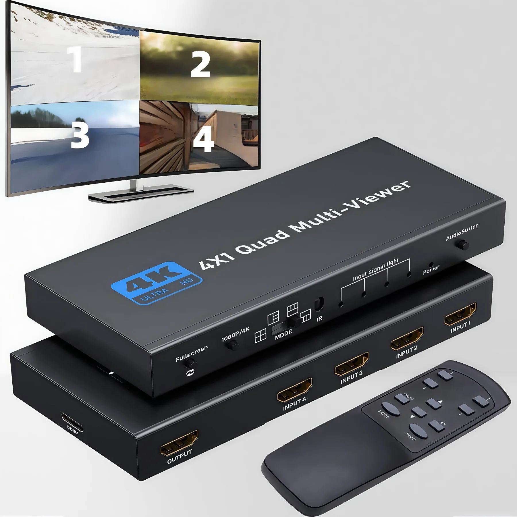 4X1 HDMI Swithcer, HDMI Four-way Multi-viewer HDMI Switcher 1080p HDMI Distributor Seamless Infrared Control 3D Support 5 Modes,
4X1 HDMI Swithcer, HDMI Four-way Multi-viewer HDMI Switcher 1080p HDMI Distributor Seamless Infrared Control 3D Support 5 Modes,