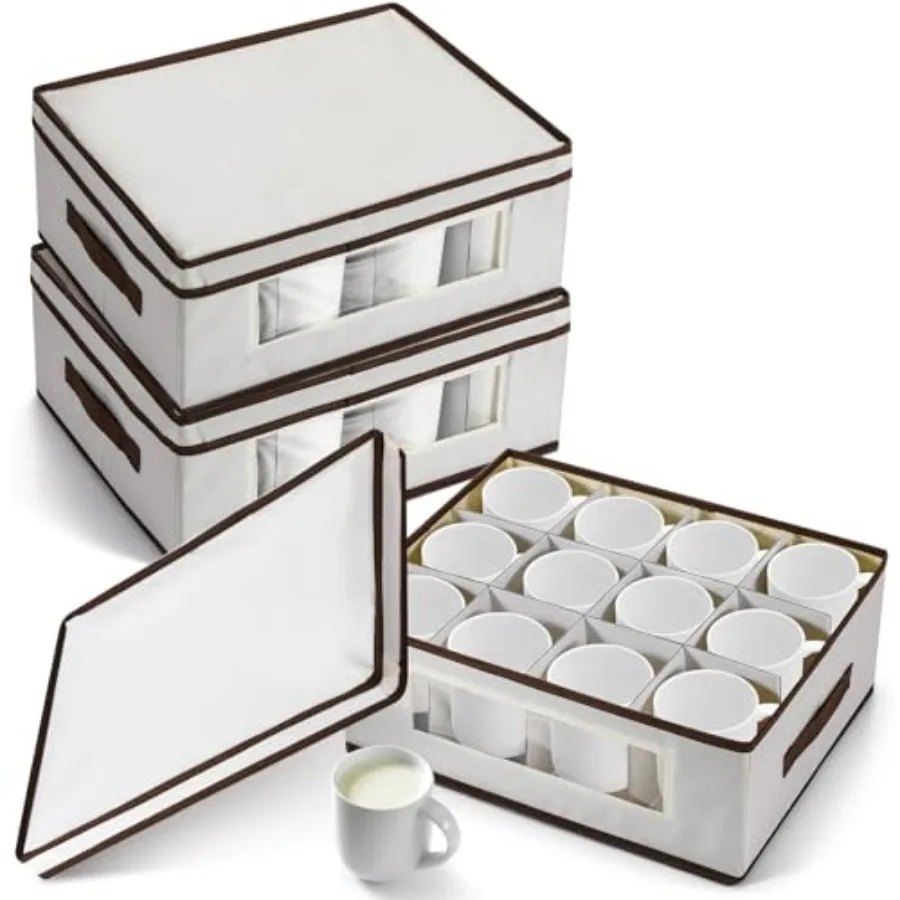 3 Pack Mug Storage Box with Dividers, 12 Compartments Stemware Storage Cases Box with Lid Handle Window, Stackable China Contai
3 Pack Mug Storage Box with Dividers, 12 Compartments Stemware Storage Cases Box with Lid Handle Window, Stackable China Contai