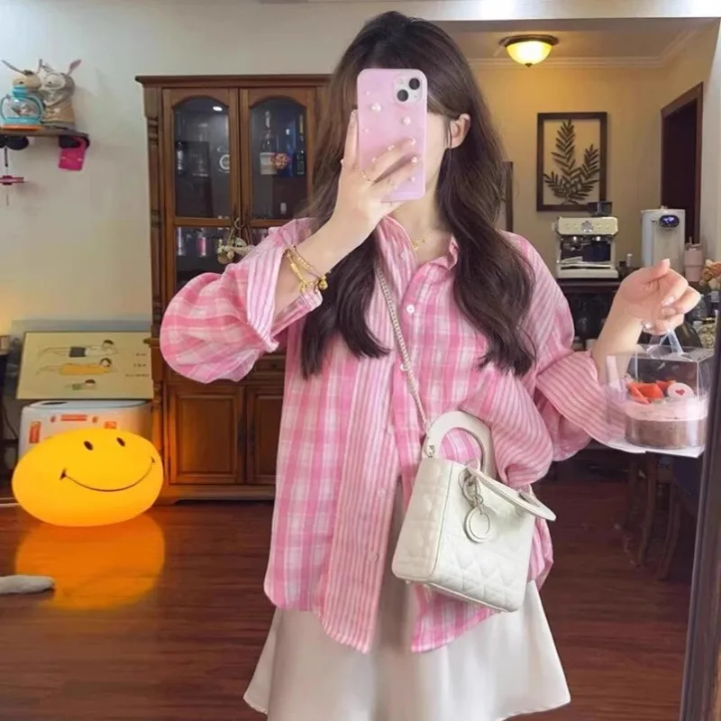 Women's Pink Plaid Button Down Shirt Long Sleeve Chest Pocket Casual Oversized Blouse
Women's Pink Plaid Button Down Shirt Long Sleeve Chest Pocket Casual Oversized Blouse
