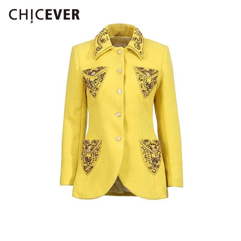 CHICEVER Yellow Spliced Beads Chic Jacket Female Lapel Long Sleeve Slimming Streetwear Women's Jackets Autumn Fashion New Style
CHICEVER Yellow Spliced Beads Chic Jacket Female Lapel Long Sleeve Slimming Streetwear Women's Jackets Autumn Fashion New Style
