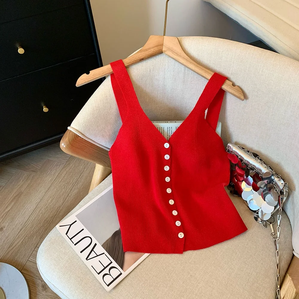 Summer New Style Women's Knitted Tank Top Single Button Tagless Vest Outerwear Hot Girl Base Shirt Short Sleeve V-Neck ...
Summer New Style Women's Knitted Tank Top Single Button Tagless Vest Outerwear Hot Girl Base Shirt Short Sleeve V-Neck ...