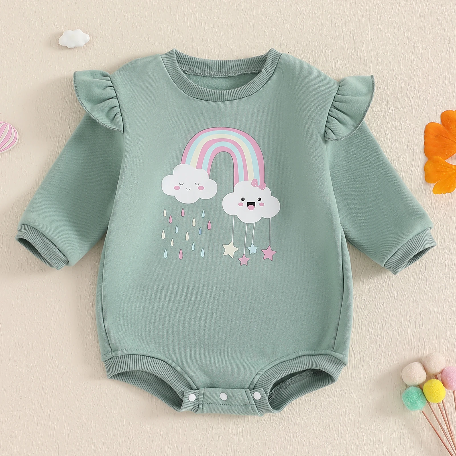 BeQeuewll Casual Ruffle Baby Girls Sweatshirt Romper Princess Cartoon Rainbow Print Long Sleeve Newborn Jumpsuits for Spring
BeQeuewll Casual Ruffle Baby Girls Sweatshirt Romper Princess Cartoon Rainbow Print Long Sleeve Newborn Jumpsuits for Spring