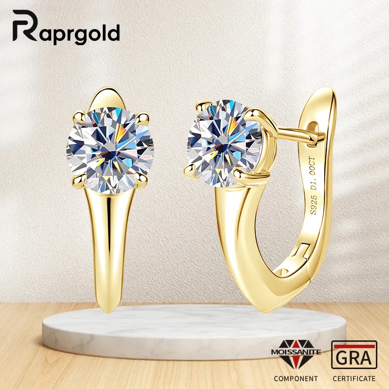 RAPRGOLD 1.0CT Round Cut Moissanite U-shaped Hoop Earrings for Women Real 925 Sterling Silver Huggie Earring Fine Jewelry Gifts
RAPRGOLD 1.0CT Round Cut Moissanite U-shaped Hoop Earrings for Women Real 925 Sterling Silver Huggie Earring Fine Jewelry Gifts