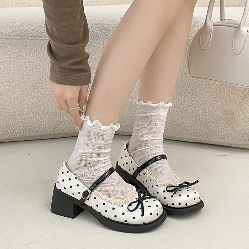 Cute Polka Dot Thick Heel Women Mary Jane Shoes Comfort Shallow Strap Pumps Ladies Eelgant Butterfly-knot Dress Single Shoes
Cute Polka Dot Thick Heel Women Mary Jane Shoes Comfort Shallow Strap Pumps Ladies Eelgant Butterfly-knot Dress Single Shoes