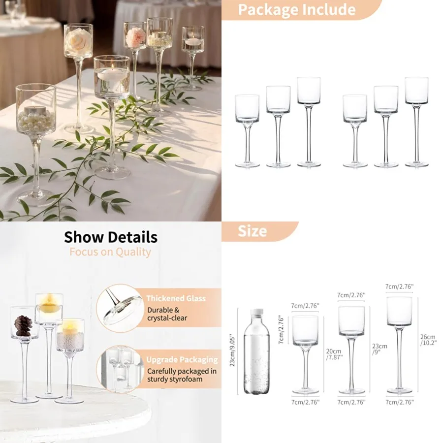 Glass Tealight Candle Holders: Set of Tall Candle Stands for Dinner Table Centerpiece - Stemmed Candleholders for Pillar Floati
Glass Tealight Candle Holders: Set of Tall Candle Stands for Dinner Table Centerpiece - Stemmed Candleholders for Pillar Floati