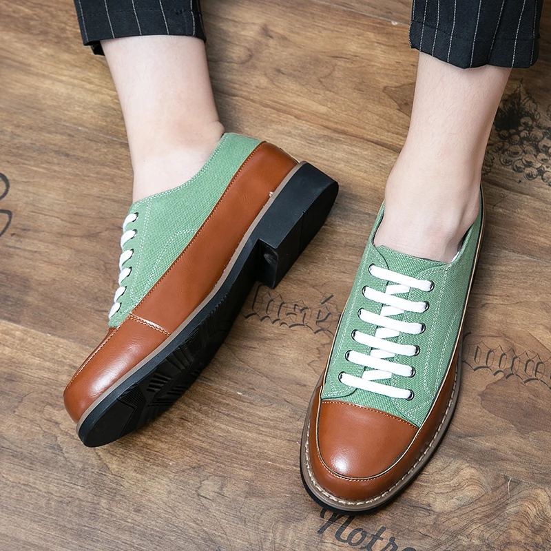 New High Quality Block Casual Lace Up Round Toe Leather Shoes Men Yellow Green Color Matching Cloth Faced Business Leather Shoes
New High Quality Block Casual Lace Up Round Toe Leather Shoes Men Yellow Green Color Matching Cloth Faced Business Leather Shoes