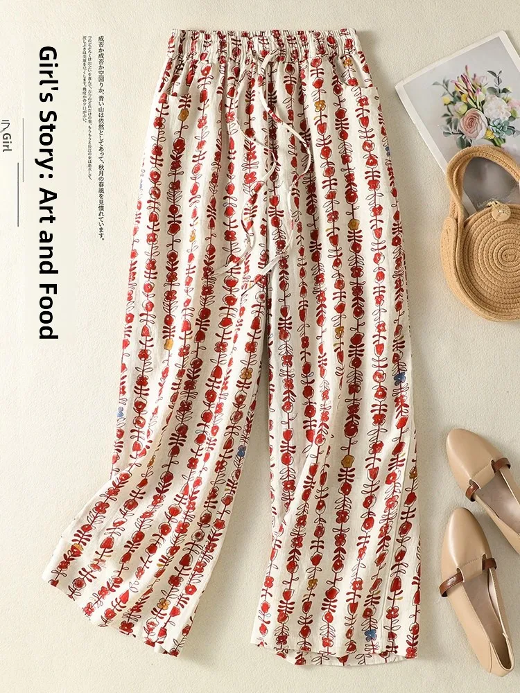 Retro Japanese Style Women's Casual Pants Summer Large Size Artistic Ethnic Print Straight Leg High Waist Comfortable Breathable
Retro Japanese Style Women's Casual Pants Summer Large Size Artistic Ethnic Print Straight Leg High Waist Comfortable Breathable
