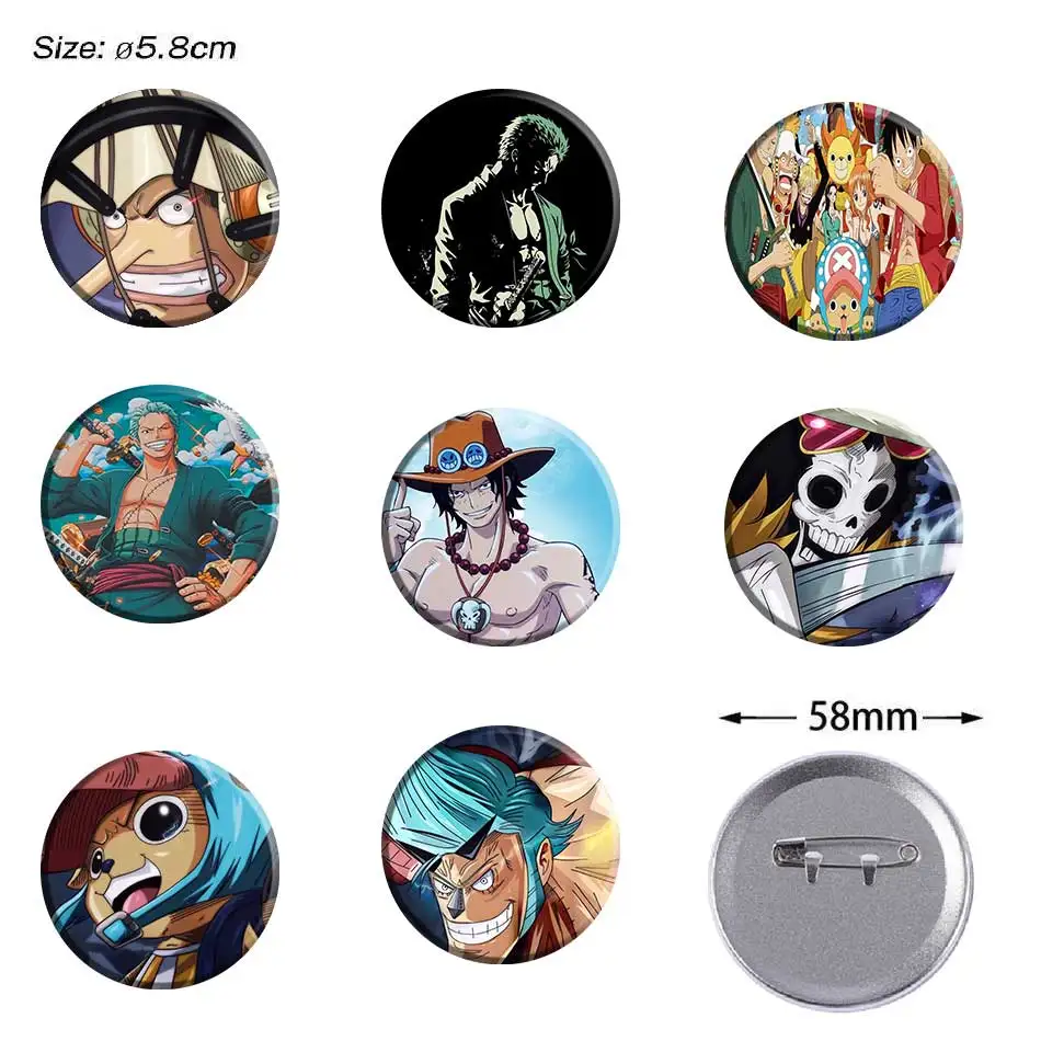 One Piece anime character badges 58mm metal pins backpack, clothing role-playing accessories collectible toys gifts.
One Piece anime character badges 58mm metal pins backpack, clothing role-playing accessories collectible toys gifts.