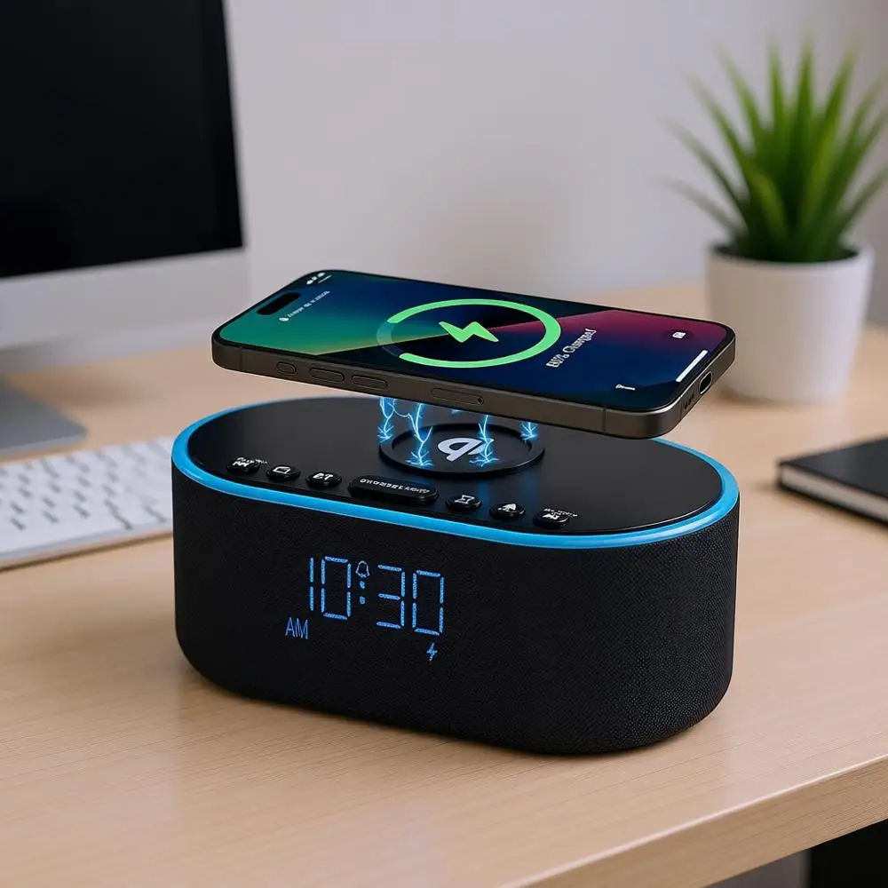 Wireless Charging Alarm Clock Radio: Qi Certified Fast Wireless iPhone - 10W Stereo Bluetooth Speaker - Dimmable Digital Clock w
Wireless Charging Alarm Clock Radio: Qi Certified Fast Wireless iPhone - 10W Stereo Bluetooth Speaker - Dimmable Digital Clock w