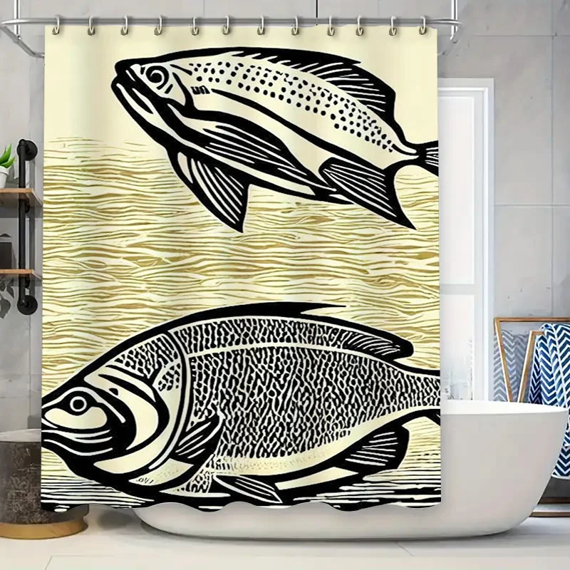 Decorative Fish Shower Curtain Black White Print, Waterproof Fabric, Perfect for Bathroom Decor
Decorative Fish Shower Curtain Black White Print, Waterproof Fabric, Perfect for Bathroom Decor