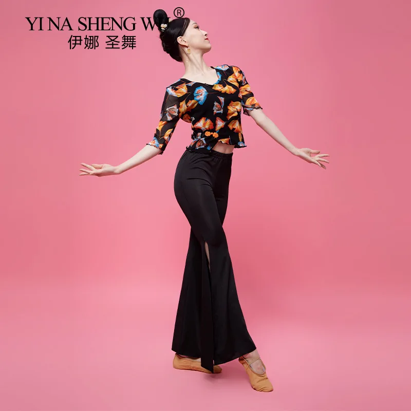 Classical Dance Round Neck Printed Mesh Top Slit Pants Summer Dance Suit Practice Dance Shirt Professional Practice Clothes New
Classical Dance Round Neck Printed Mesh Top Slit Pants Summer Dance Suit Practice Dance Shirt Professional Practice Clothes New