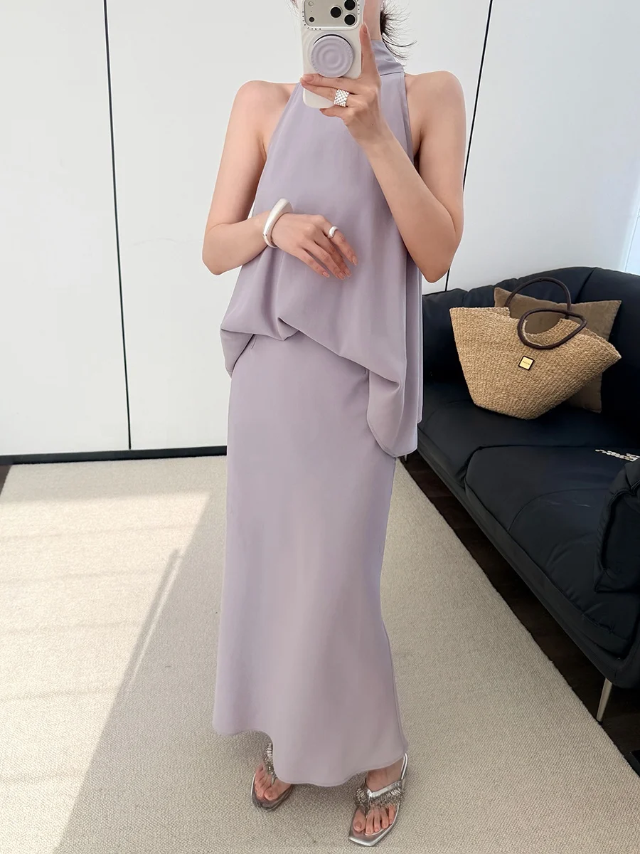 TheWing Mist Shadow Lavender Collarless Sleeveless Draped Top Set A-Line Skirt Fish Tail Design Spring Fashion Women's E...
TheWing Mist Shadow Lavender Collarless Sleeveless Draped Top Set A-Line Skirt Fish Tail Design Spring Fashion Women's E...