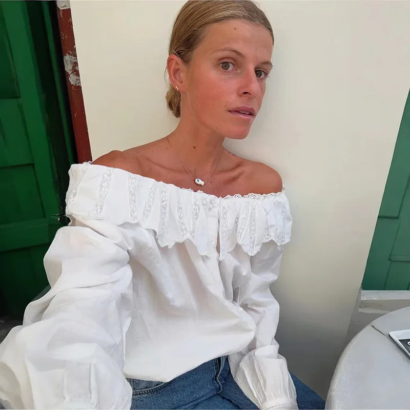 White Lace Trim round Ne Sexy One oulder Women's irt Cotton Long Sve Breathable Comfortable Faionable Autumn Winter
White Lace Trim round Ne Sexy One oulder Women's irt Cotton Long Sve Breathable Comfortable Faionable Autumn Winter