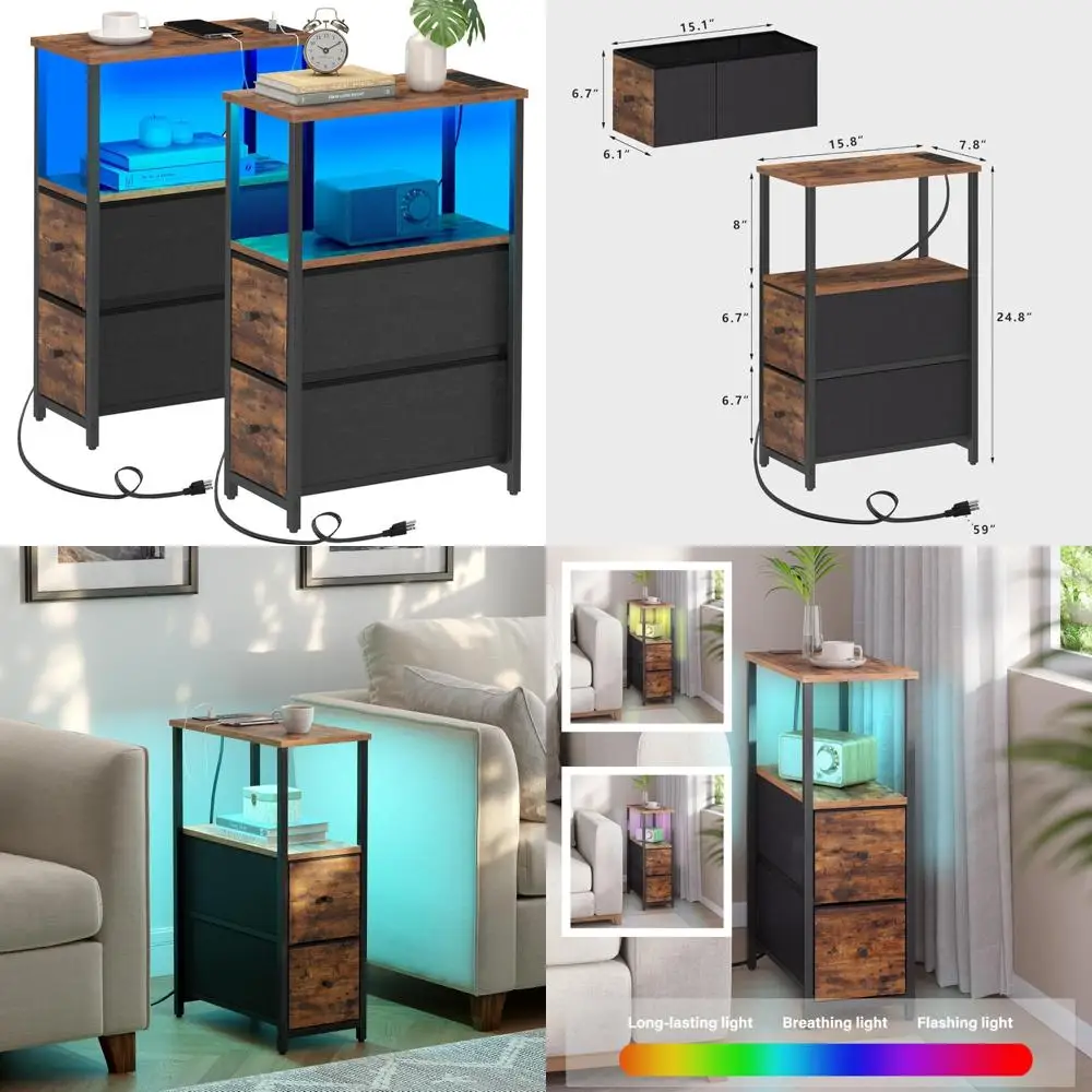 LED End Table with Charging Station, 2 Drawers, Outlets, Nightstand Set, Small Narrow Side Table for Couch, Living Room Furnitur
LED End Table with Charging Station, 2 Drawers, Outlets, Nightstand Set, Small Narrow Side Table for Couch, Living Room Furnitur
