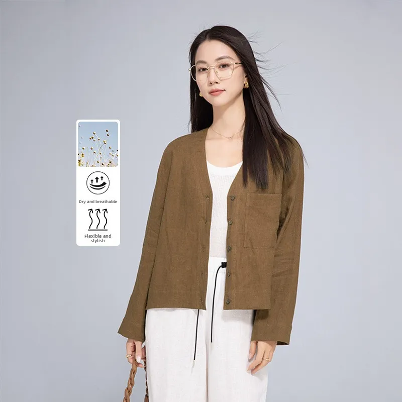 Женская модная льняная рубашка с V-образным вырезом в стиле ретро, весенняя коллекция, омолаживающий трендовый топ, женское короткое пальто
Женская модная льняная рубашка с V-образным вырезом в стиле ретро, весенняя коллекция, омолаживающий трендовый топ, женское короткое пальто