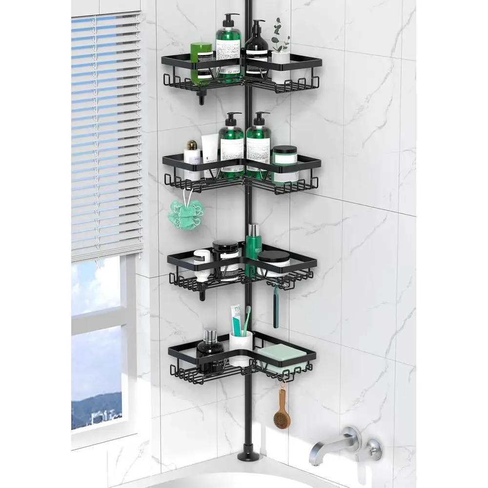 4 Tier Stainless Steel Rustproof Shower Caddy, Adjustable Pole 25-114.2 Inch Black Bathroom Shower Organizer Shelves
4 Tier Stainless Steel Rustproof Shower Caddy, Adjustable Pole 25-114.2 Inch Black Bathroom Shower Organizer Shelves