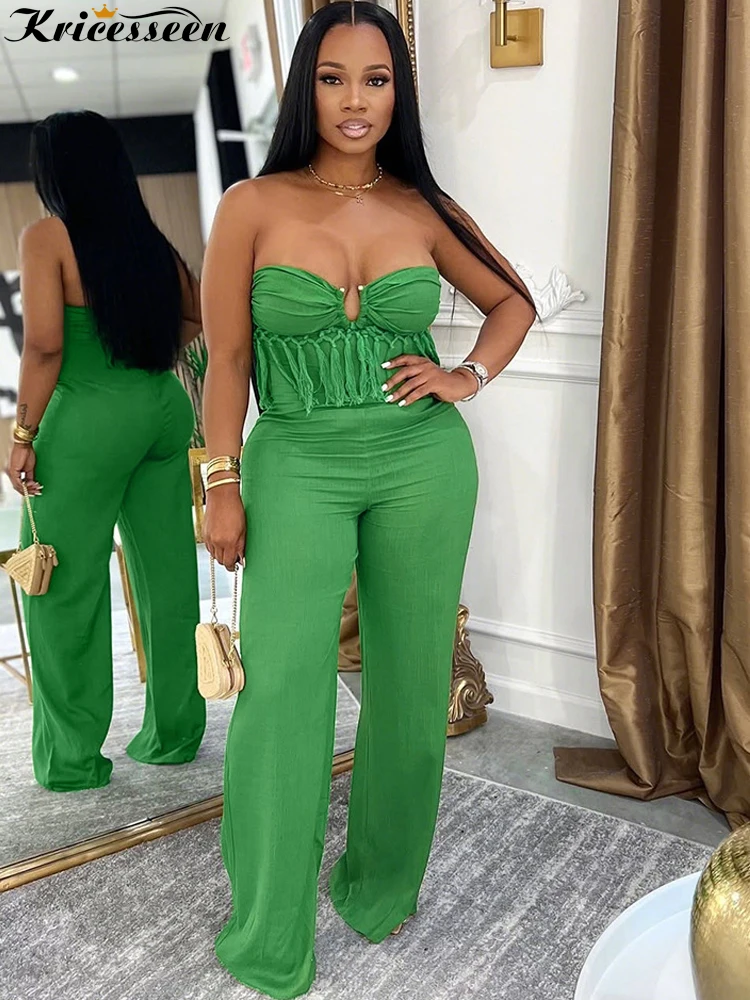Kricesseen Tropical Off Shoulder Strapless Fringed Long Pants Jumpsuits Womens Tassels Fitted Metal Night Out Romper Overalls
Kricesseen Tropical Off Shoulder Strapless Fringed Long Pants Jumpsuits Womens Tassels Fitted Metal Night Out Romper Overalls