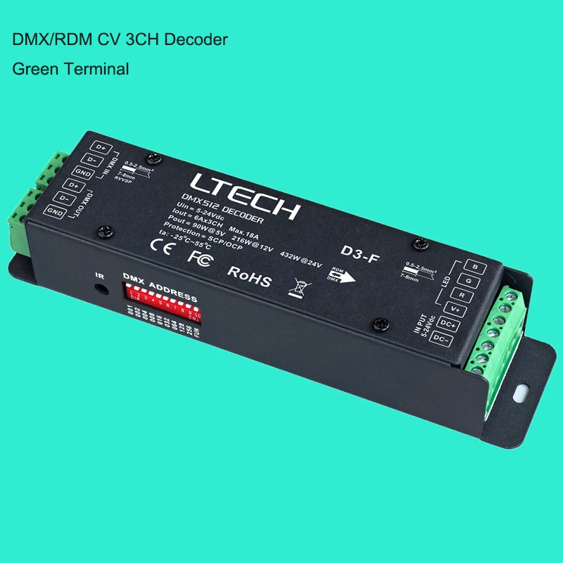 LTECH 4-канальная лента RGBW DMX, декодер постоянного напряжения 12-24 В, 6 А/CH, 18 А (4 канала), 5 А, 3-канальный RGB DMX512, ведомый зеленый терминал/порт RJ45
LTECH 4-канальная лента RGBW DMX, декодер постоянного напряжения 12-24 В, 6 А/CH, 18 А (4 канала), 5 А, 3-канальный RGB DMX512, ведомый зеленый терминал/порт RJ45
