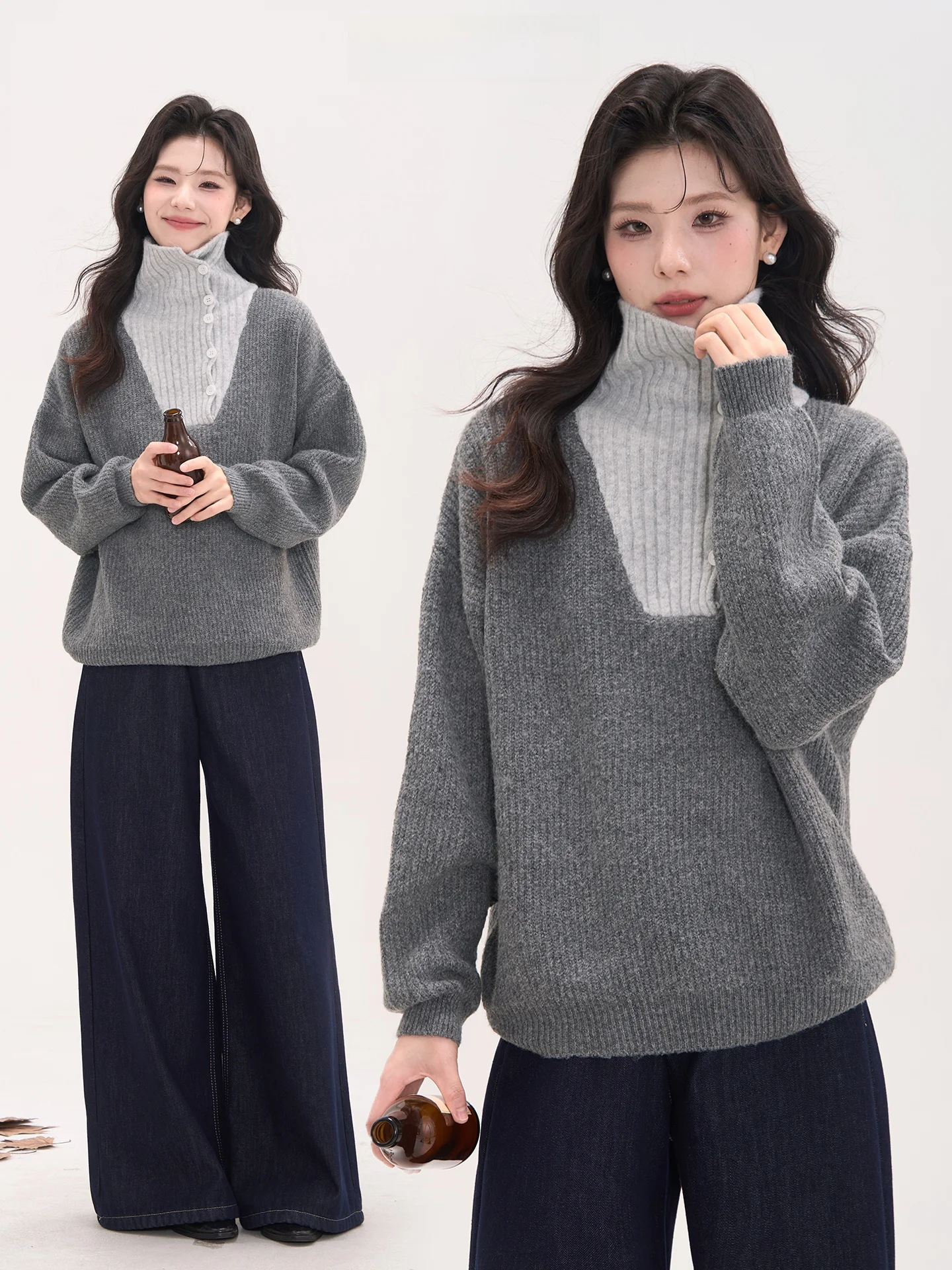 Свободный вязаный свитер с высоким воротником для женщин, зимний топ, цвет Moon Reply Letter, диагональный синий, теплый, однотонный...
Свободный вязаный свитер с высоким воротником для женщин, зимний топ, цвет Moon Reply Letter, диагональный синий, теплый, однотонный...