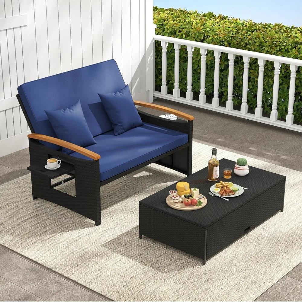Outdoor Wicker Sofa Daybed, Rattan Loveseat with Folding Panels & Storage Ottoman, 4-Level Adjustable Backrest, Customized
Outdoor Wicker Sofa Daybed, Rattan Loveseat with Folding Panels & Storage Ottoman, 4-Level Adjustable Backrest, Customized