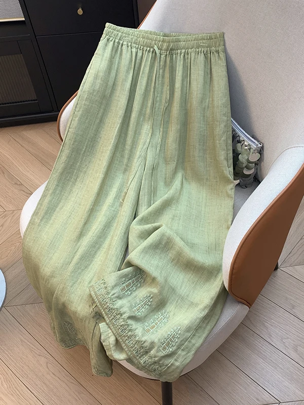 Elegant Vintage Embroidered Cotton Linen Wide Leg Pants Women Summer Lightweight Breathable Loose Slimming Nine Points Trousers
Elegant Vintage Embroidered Cotton Linen Wide Leg Pants Women Summer Lightweight Breathable Loose Slimming Nine Points Trousers
