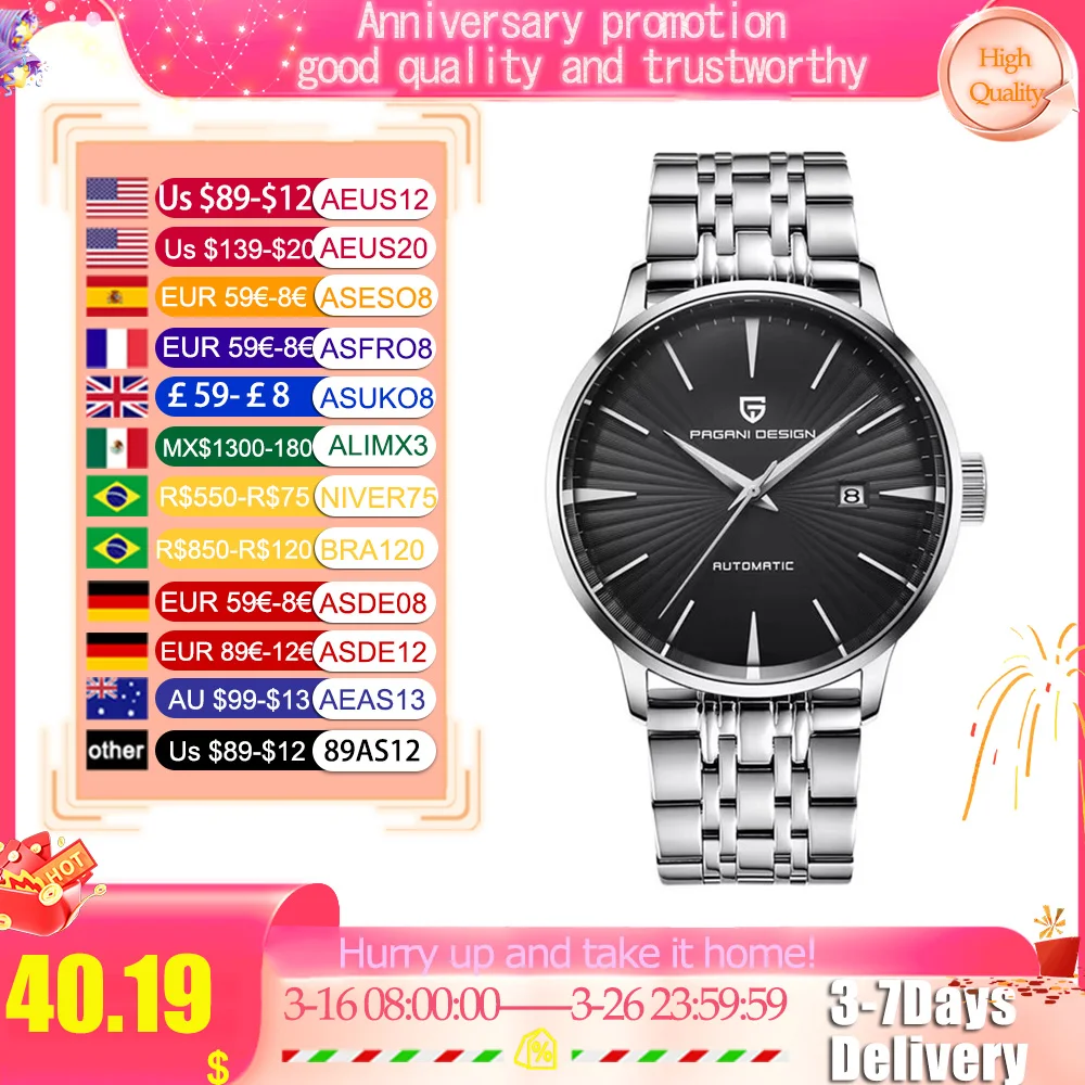 2024 PAGANI DESIGN Fashion Mechanical Men Business Male Wrist Watch Waterproof Classic Brand Luxury Automatic Sport Watch Clock
2024 PAGANI DESIGN Fashion Mechanical Men Business Male Wrist Watch Waterproof Classic Brand Luxury Automatic Sport Watch Clock