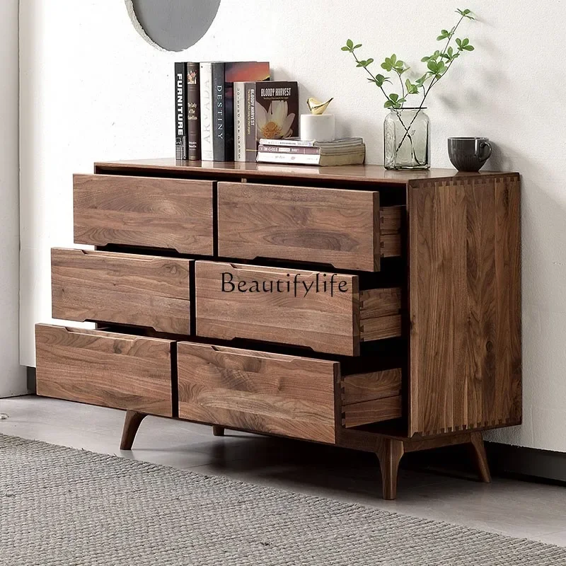 Black walnut chest cabinet Nordic solid wood bedroom drawer storage cabinet light luxury against the wall
Black walnut chest cabinet Nordic solid wood bedroom drawer storage cabinet light luxury against the wall