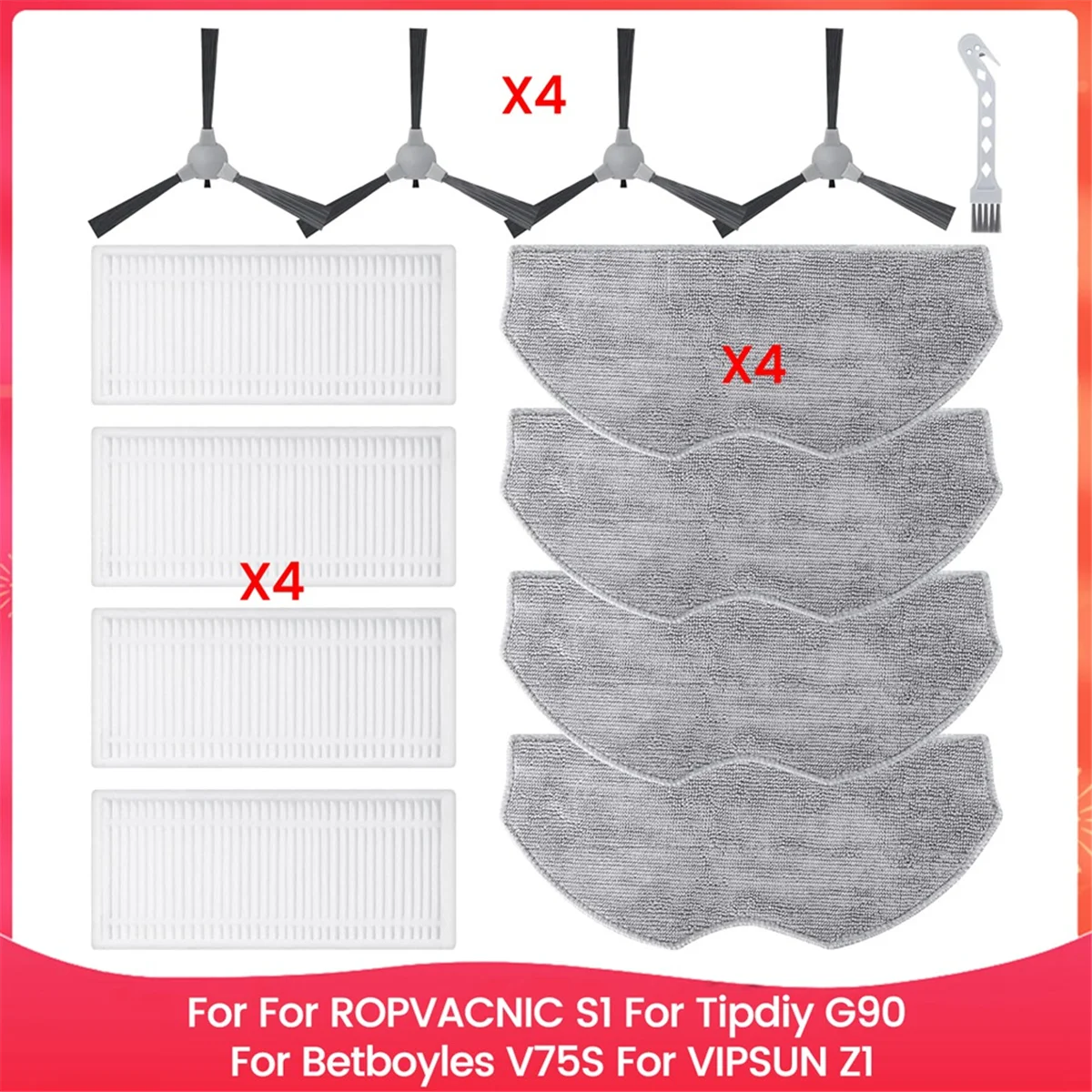 Accessory Kits for ROPVACNIC S1, for Tipdiy G90, for Betboyles V75S, for VIPSUN Z1 Robot Vacuum Cleaner Replacement Part
Accessory Kits for ROPVACNIC S1, for Tipdiy G90, for Betboyles V75S, for VIPSUN Z1 Robot Vacuum Cleaner Replacement Part