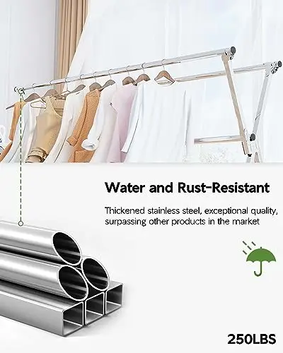 250Lbs Capacity Stainless Steel Folding Laundry Rack 79 Inch Indoor Outdoor Drying Stand With 20 Hooks 12 Clips
250Lbs Capacity Stainless Steel Folding Laundry Rack 79 Inch Indoor Outdoor Drying Stand With 20 Hooks 12 Clips
