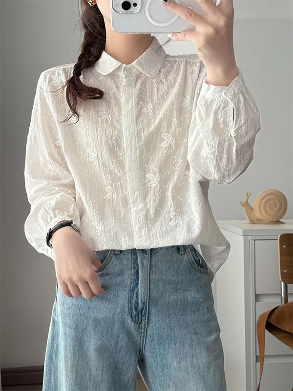 White Embroidered Heavyweight Loose Long Sleeve Shirt for Women Commute Style New Spring Autumn Fashionable Cotton Blend
White Embroidered Heavyweight Loose Long Sleeve Shirt for Women Commute Style New Spring Autumn Fashionable Cotton Blend