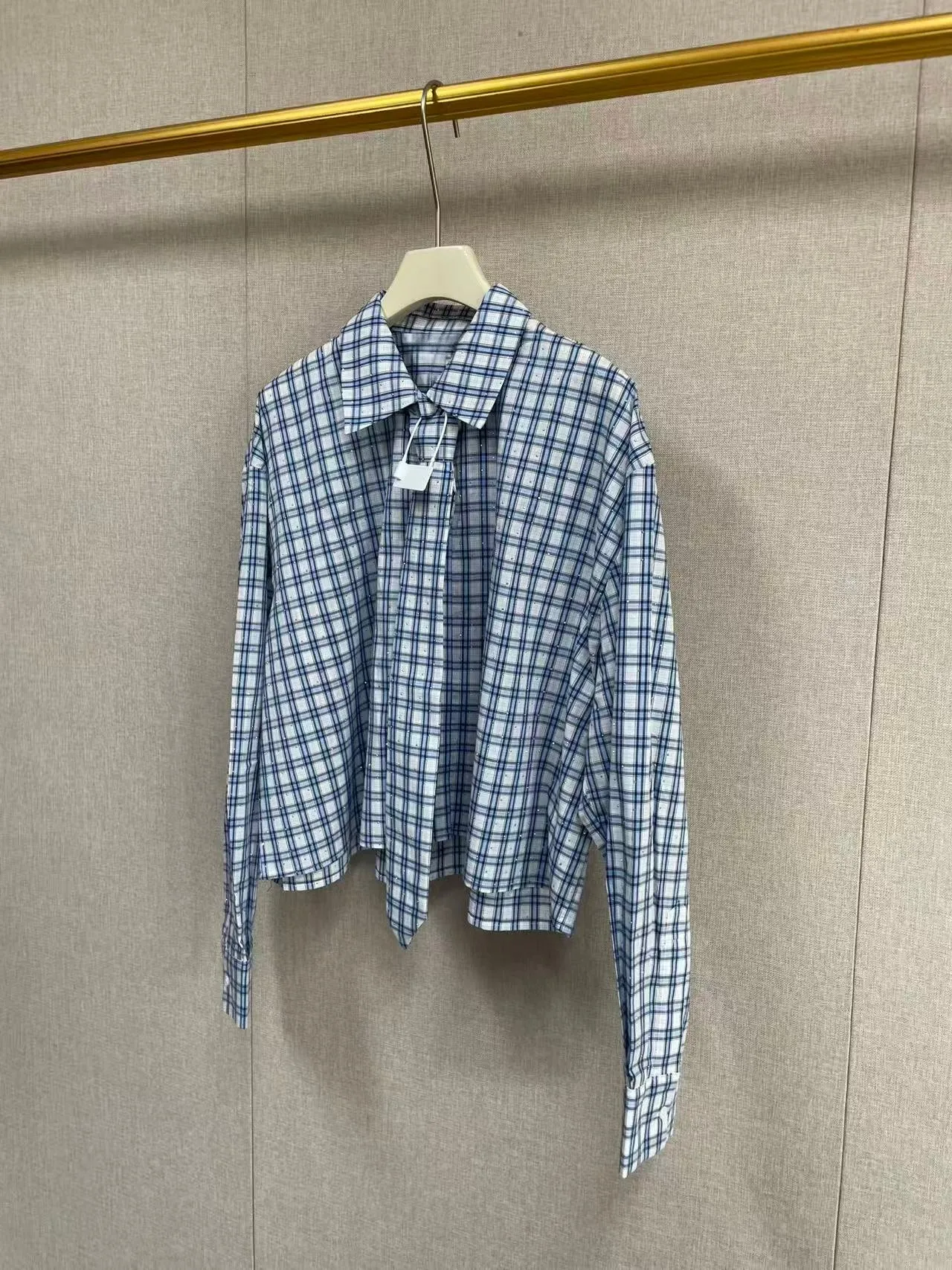 Female Blue Plaid Blouse 2026 Spring Diamond Decoration Single Breasted Turn-down Collar Long Sleeve Casual Cotton Blend Shirt
Female Blue Plaid Blouse 2026 Spring Diamond Decoration Single Breasted Turn-down Collar Long Sleeve Casual Cotton Blend Shirt