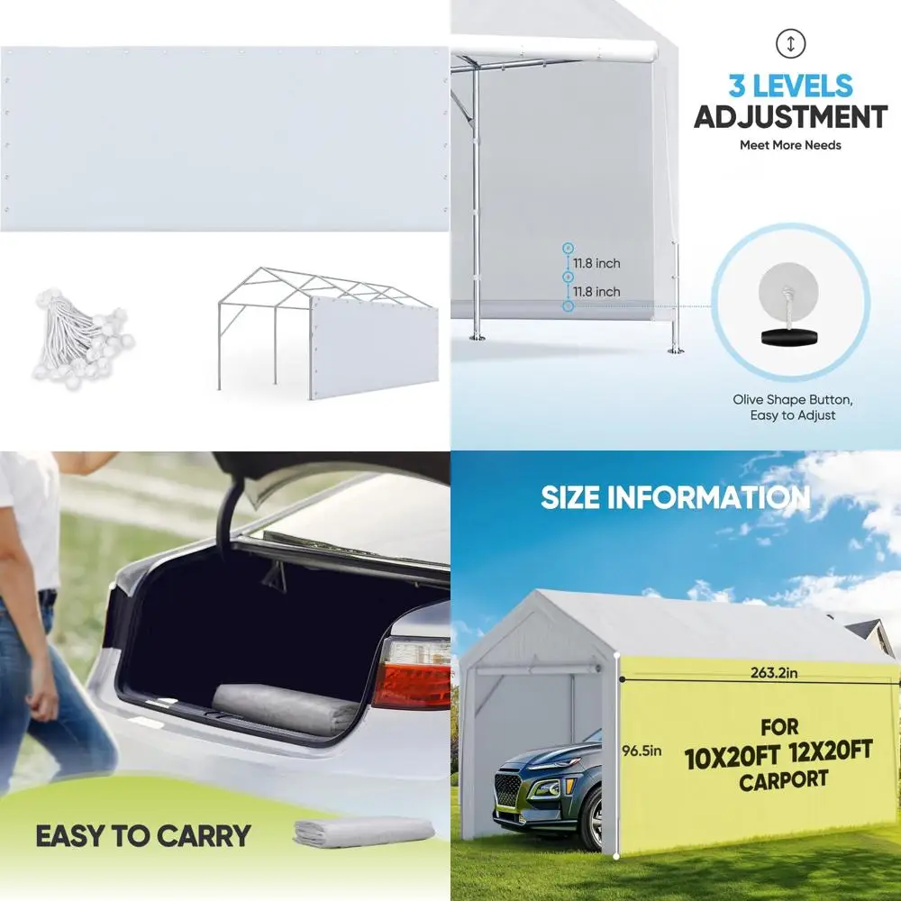 Replacement Sidewall Tarp for 10x20 and 12x20 Carport Canopy with Ball Bungees, White, One Panel Outdoor Shelter Accessory
Replacement Sidewall Tarp for 10x20 and 12x20 Carport Canopy with Ball Bungees, White, One Panel Outdoor Shelter Accessory