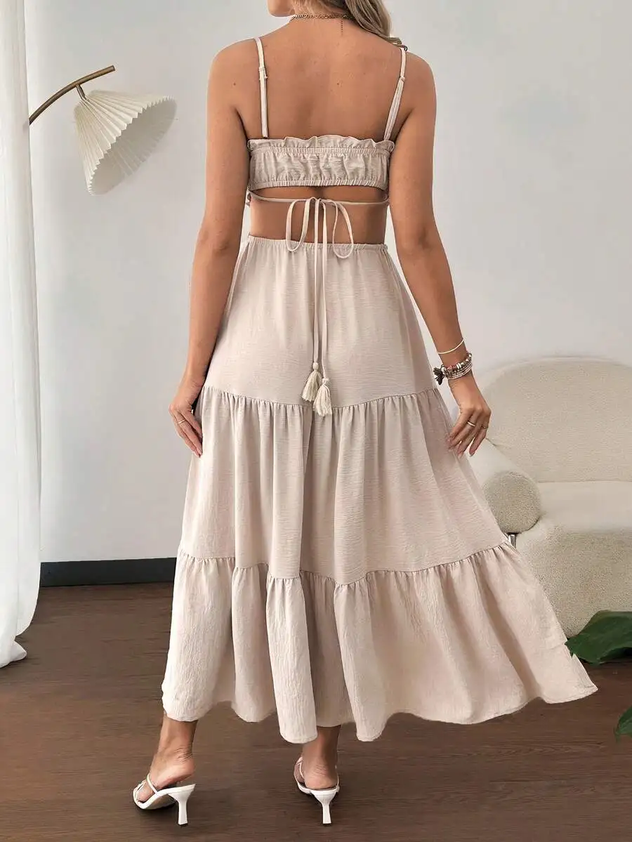 Casual Solid Color Spaghetti Strap Backless Maxi Dress For Women
Casual Solid Color Spaghetti Strap Backless Maxi Dress For Women
