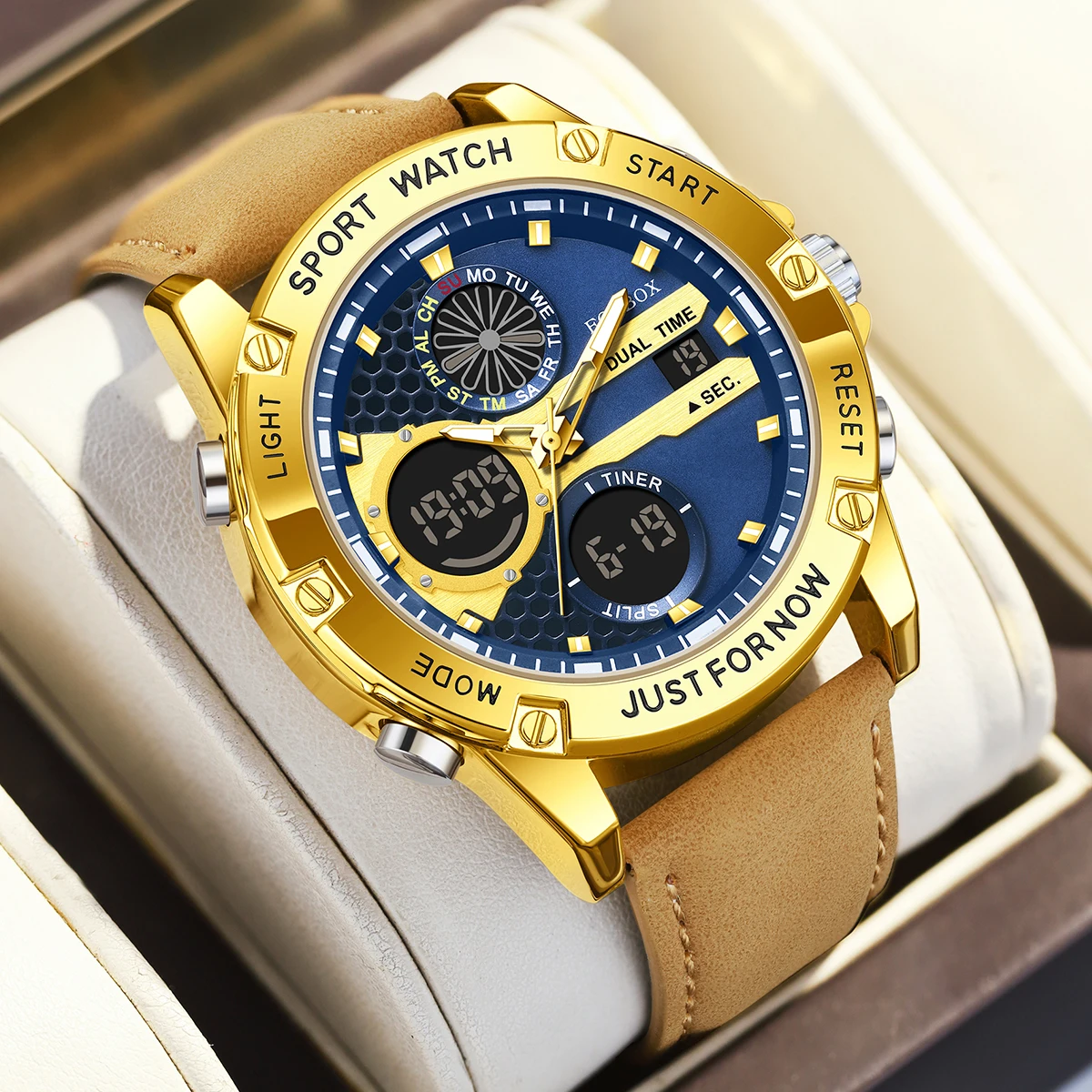 Электронные часы FOXBOX для мужчин: модные, повседневные, спортивные, кожаные, водонепроницаемые, с двойным цифровым дисплеем, кварцевый хронограф
Электронные часы FOXBOX для мужчин: модные, повседневные, спортивные, кожаные, водонепроницаемые, с двойным цифровым дисплеем, кварцевый хронограф