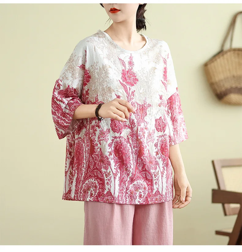 Women's Plus Size Summer Hot Selling Comfortable Thin Fresh Country Style Pink/Grass Green Plant Print Loose Short Sleeve Top
Women's Plus Size Summer Hot Selling Comfortable Thin Fresh Country Style Pink/Grass Green Plant Print Loose Short Sleeve Top
