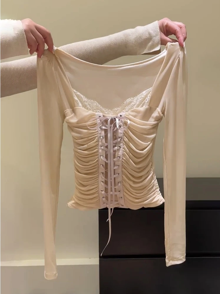 Sexy Lace Splice Long Sve T-irt Women's Winter New Sle Slimming Chic Top Strap Design Breathable Comfortable Skin-frie...
Sexy Lace Splice Long Sve T-irt Women's Winter New Sle Slimming Chic Top Strap Design Breathable Comfortable Skin-frie...