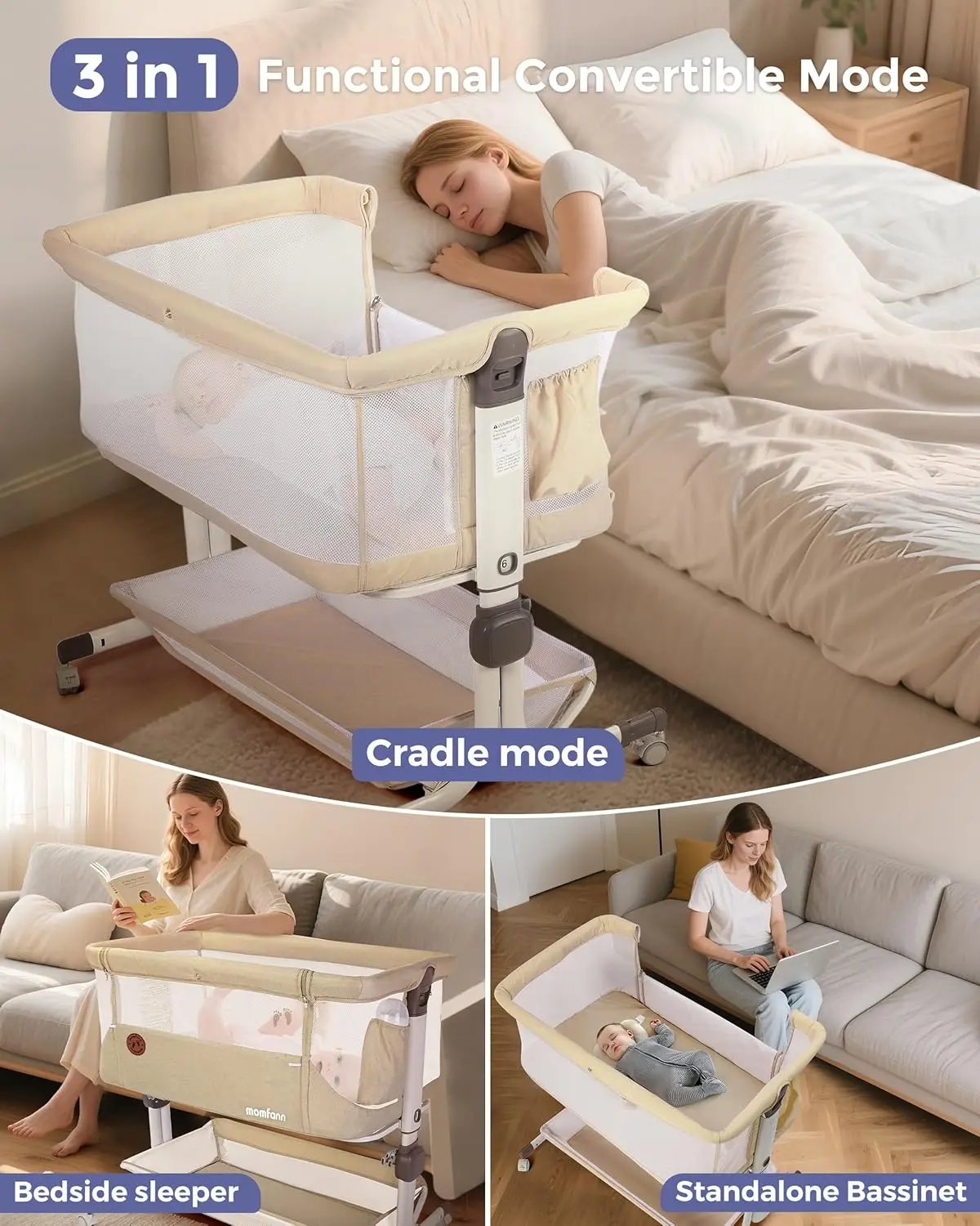 Baby Bassinet Bedside Sleeper, Upgraded Stability Bedside Crib with Full Mesh Sides, Soft Sheet, 6-Height Adjustment
Baby Bassinet Bedside Sleeper, Upgraded Stability Bedside Crib with Full Mesh Sides, Soft Sheet, 6-Height Adjustment