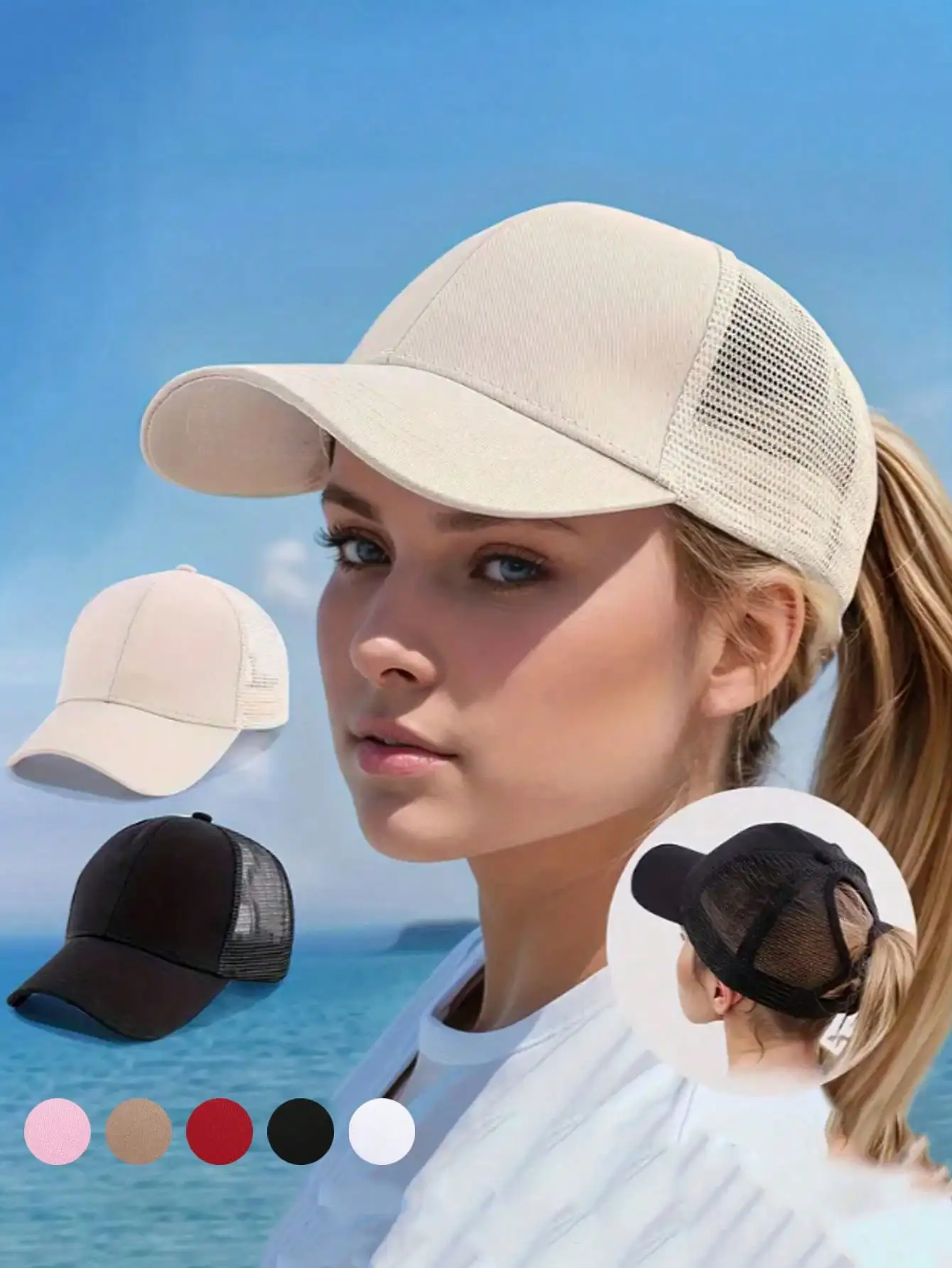 Adjustable Mesh Trucker Hat Back Hollow Ponytail Design Breathable Lightweight Stylish Casual Women Headwear Comfort Fit Daily Outdoor Travel Sports Leisure Daily Wearing Hat Accessory
Adjustable Mesh Trucker Hat Back Hollow Ponytail Design Breathable Lightweight Stylish Casual Women Headwear Comfort Fit Daily Outdoor Travel Sports Leisure Daily Wearing Hat Accessory