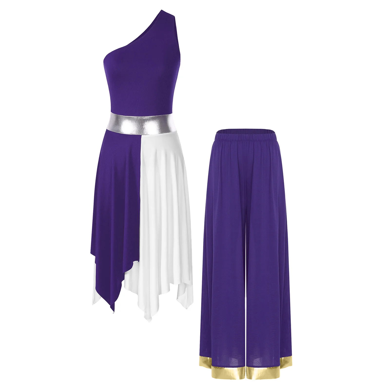 Womens Worship Praise Dance Costume Modern Lyrical Dance Outfit One Sleeveless Contrast Color Irregular Hem Dress+Wide Leg Pants
Womens Worship Praise Dance Costume Modern Lyrical Dance Outfit One Sleeveless Contrast Color Irregular Hem Dress+Wide Leg Pants
